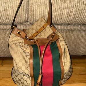 Gucci Beige and Green Women's Bag Sherry Line Hobo